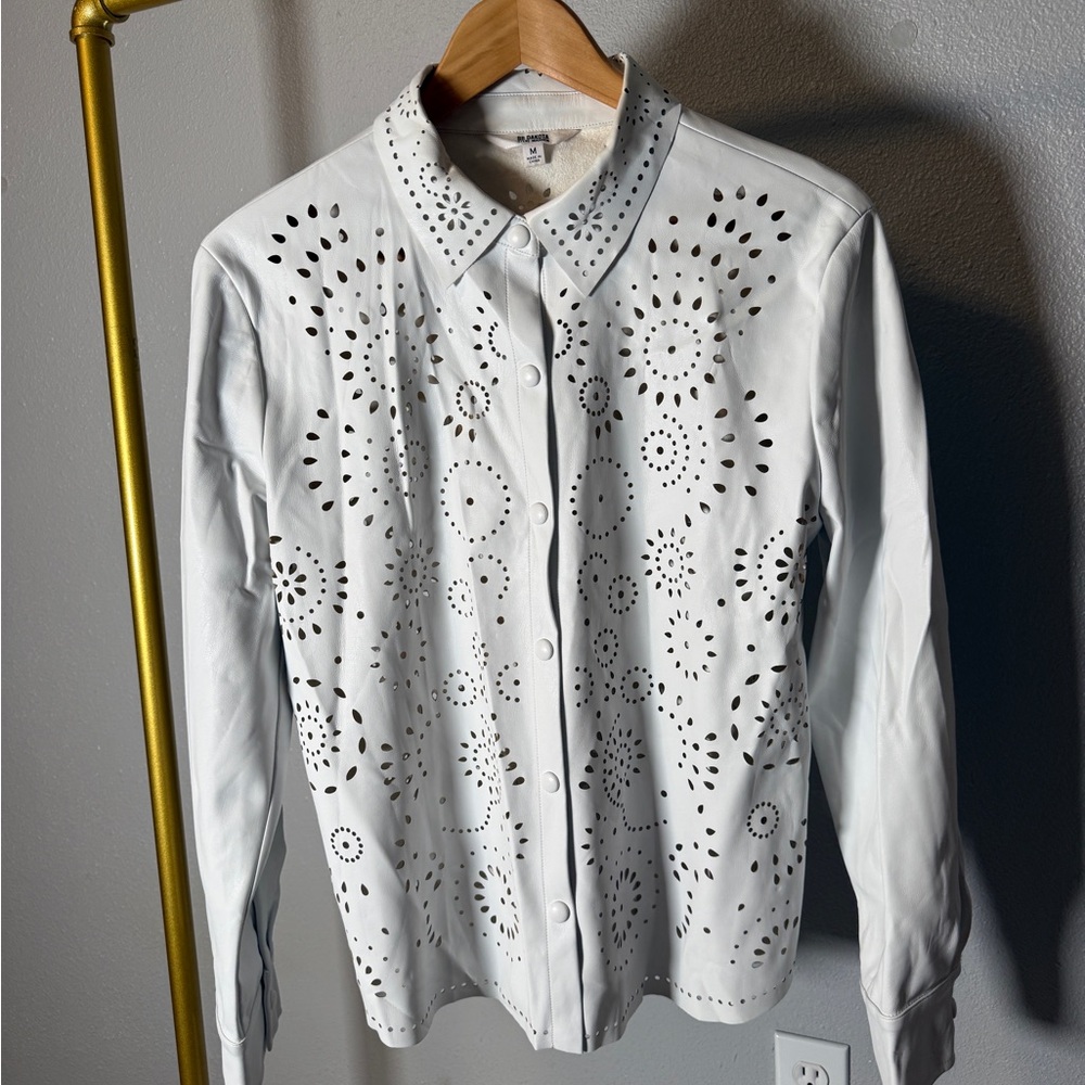 BB Dakota White faux lightweight Leather Laser Cut Shacket